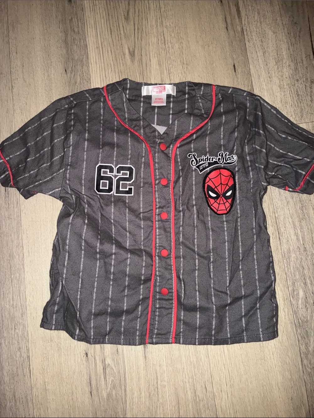 Marvel Kids' Spider-Man Gray Baseball Shirt with Red Trim